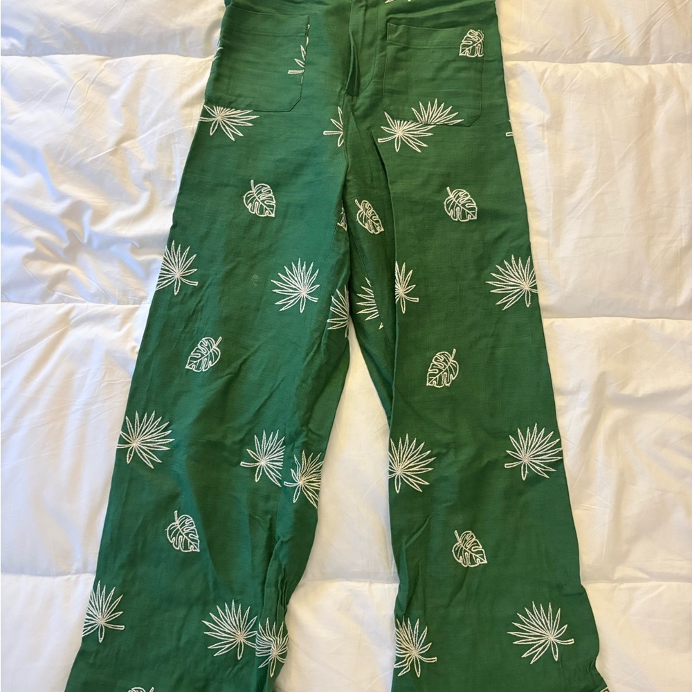 Zara Green Bottoms with Leaf Print